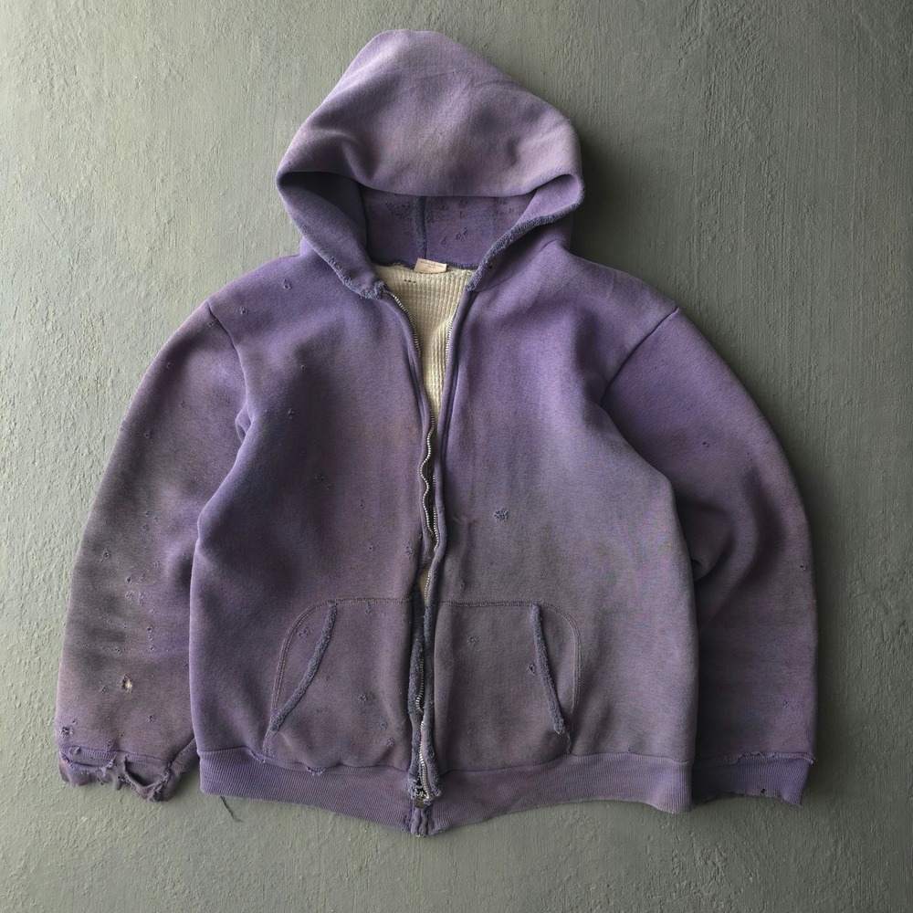 Vintage 70s Maverick Purple Zip Hoodie Large Distressed Thermal Lined USA